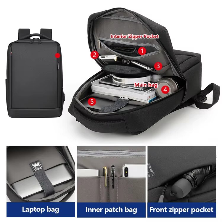 Water-Resistant USB Business School Oxford Laptop Backpack product detail