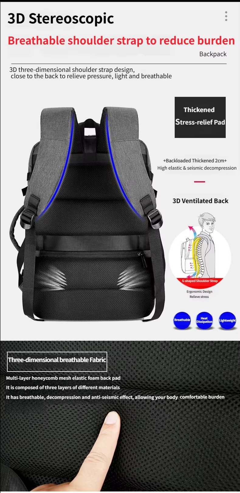 Anti-Theft Large Capacity Expandable USB Business Oxford Laptop Backpack product detail