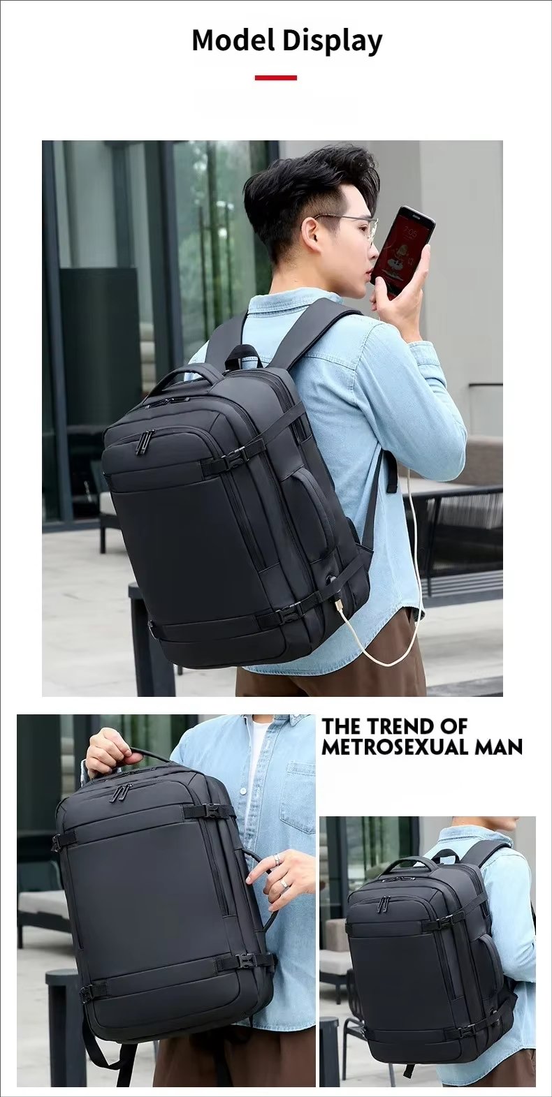 Anti-Theft Large Capacity Expandable USB Business Oxford Laptop Backpack product detail