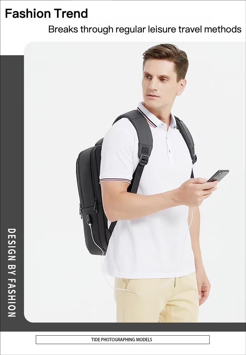 Water-Resistant Large Capacity USB Business Travel PU Leather Laptop Backpack product detail