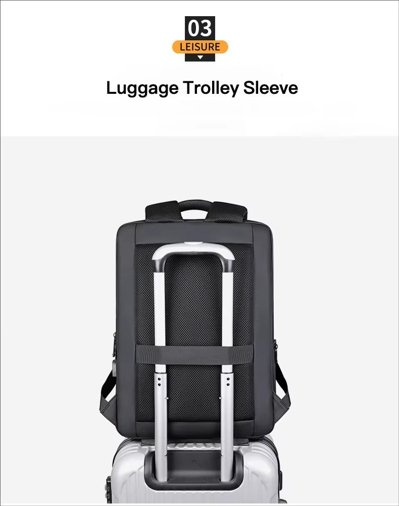 Water-Resistant Large Capacity USB Business Travel PU Leather Laptop Backpack product detail