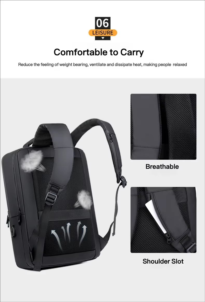 Water-Resistant Large Capacity USB Business Travel PU Leather Laptop Backpack product detail