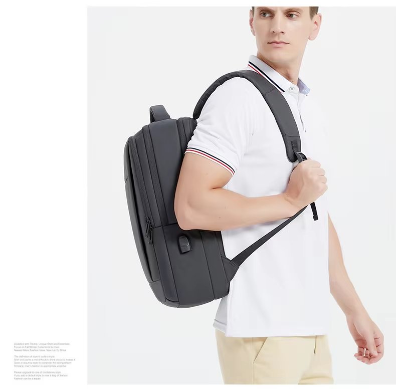 Water-Resistant Large Capacity USB Business Travel PU Leather Laptop Backpack product detail