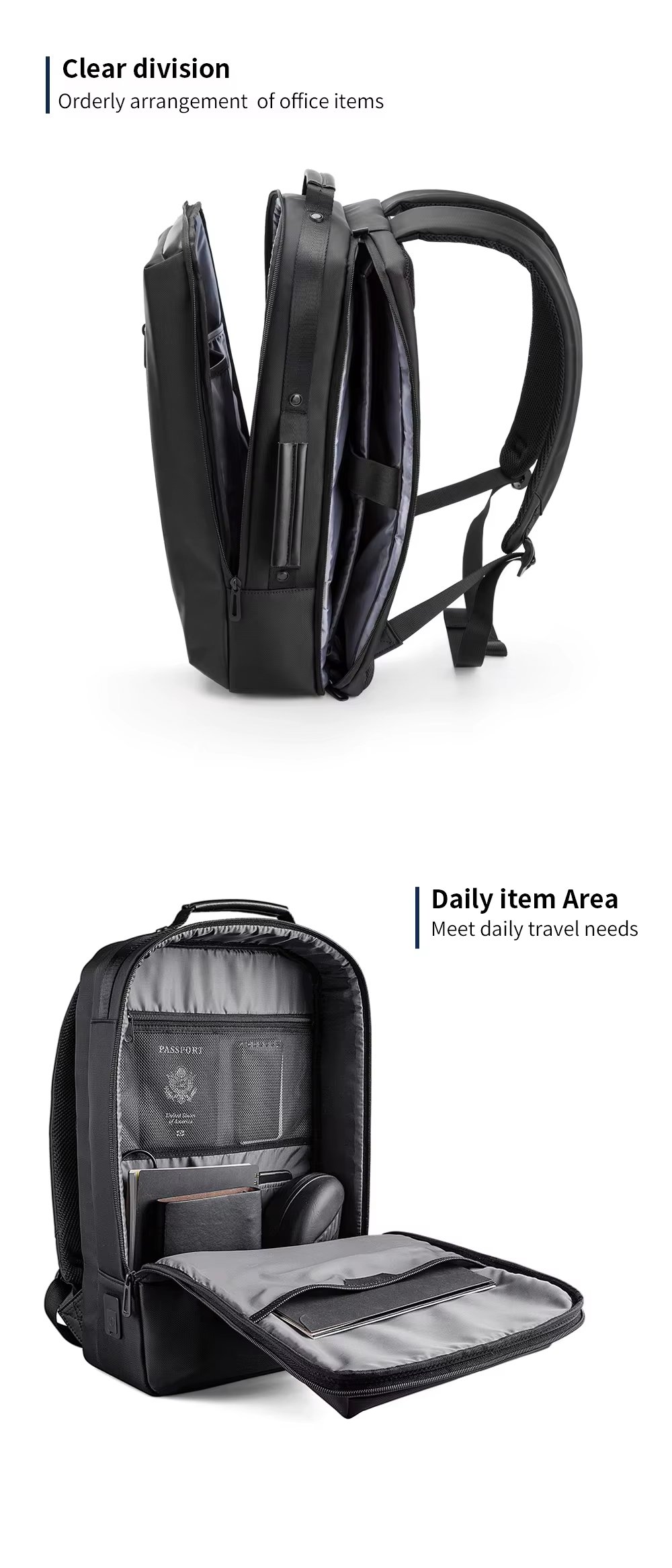 Water-Resistant Large Capacity USB Business Travel Nylon Laptop Backpack product detail