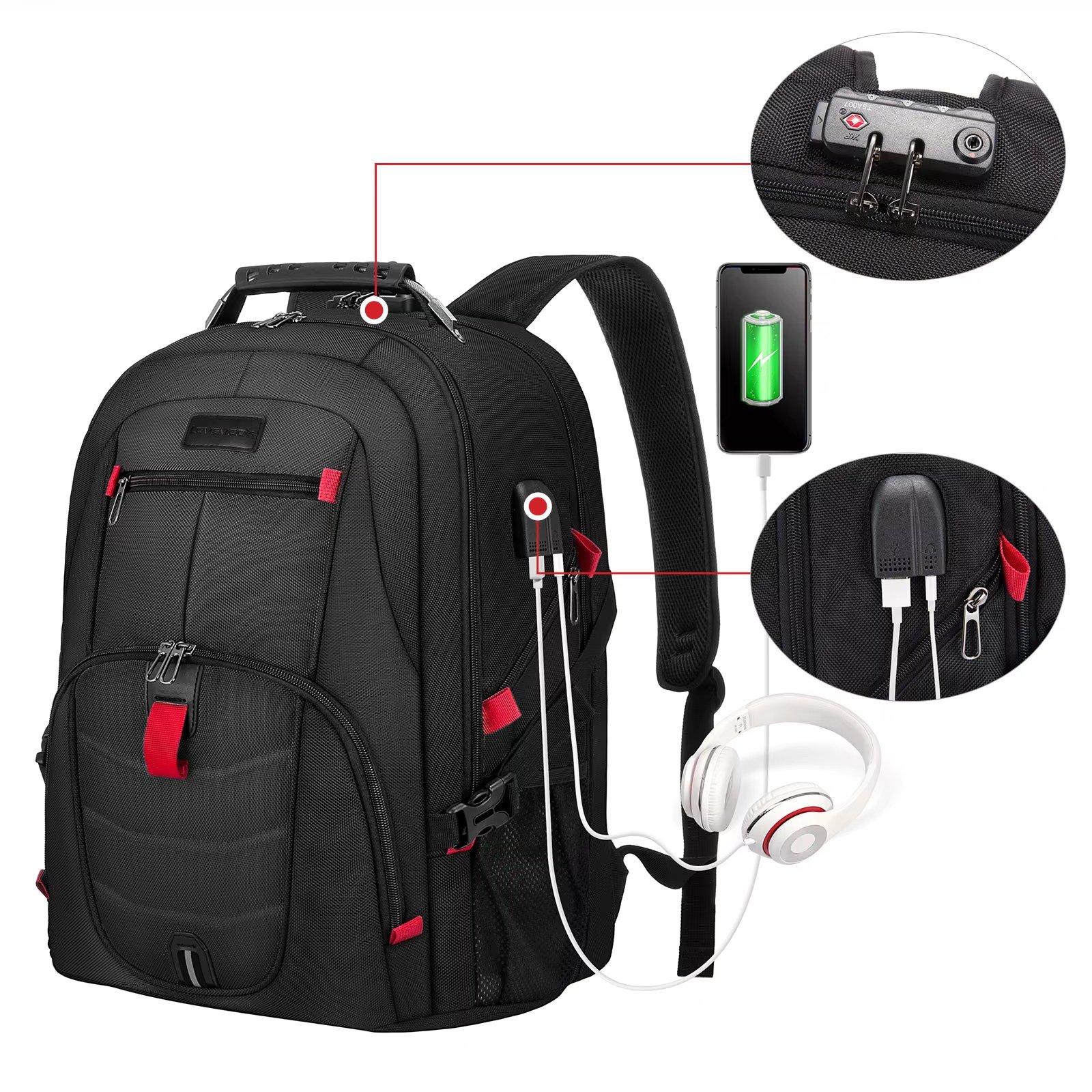 Anti-Theft Water-Resistant Large Capacity USB Vintage Nylon Laptop Backpack product detail
