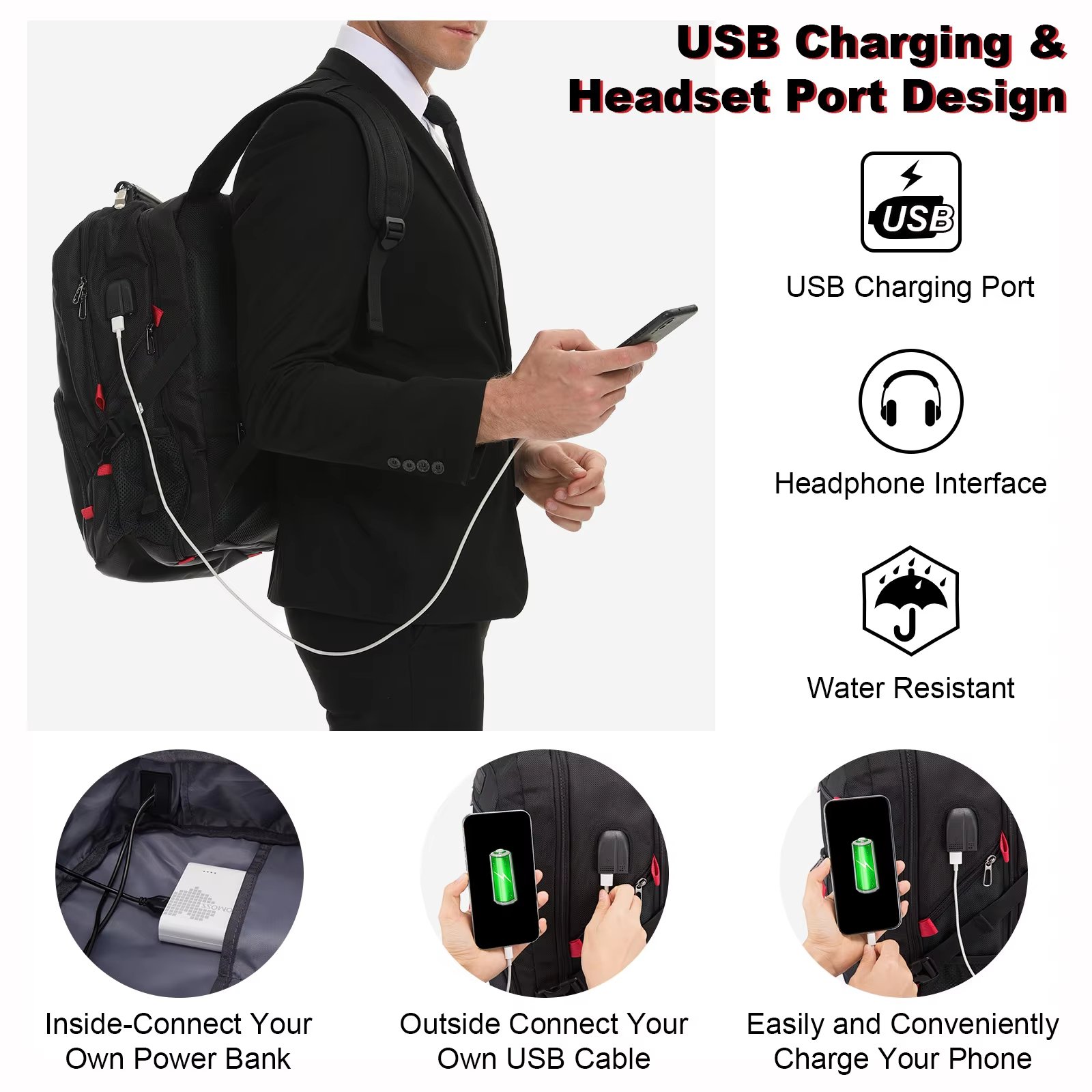 Anti-Theft Water-Resistant Large Capacity USB Vintage Nylon Laptop Backpack product detail