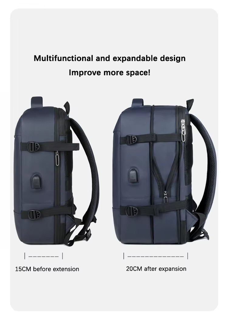 Anti-Theft Water-Resistant Expandable USB Business PU Leather Laptop Backpack product detail