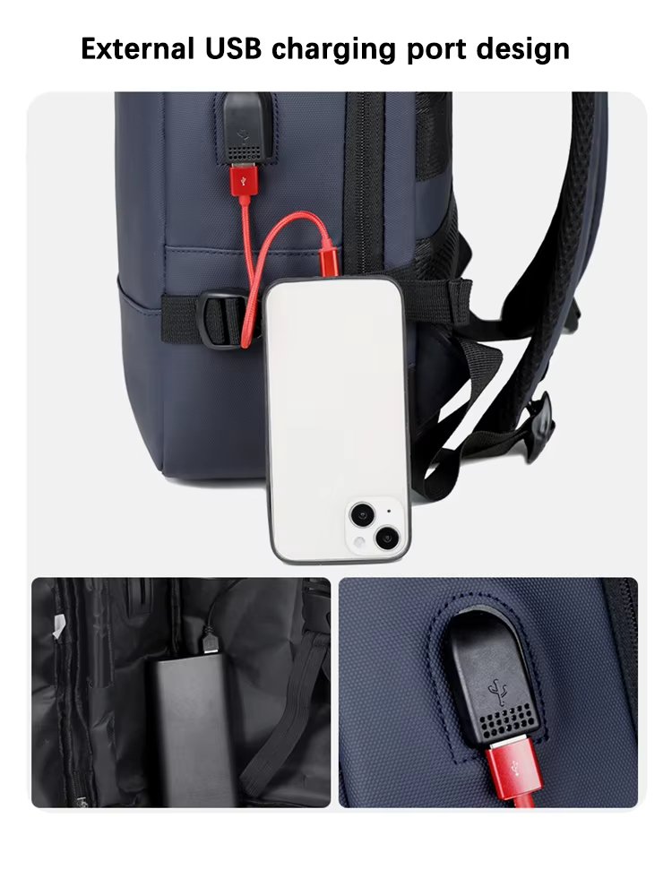 Anti-Theft Water-Resistant Expandable USB Business PU Leather Laptop Backpack product detail