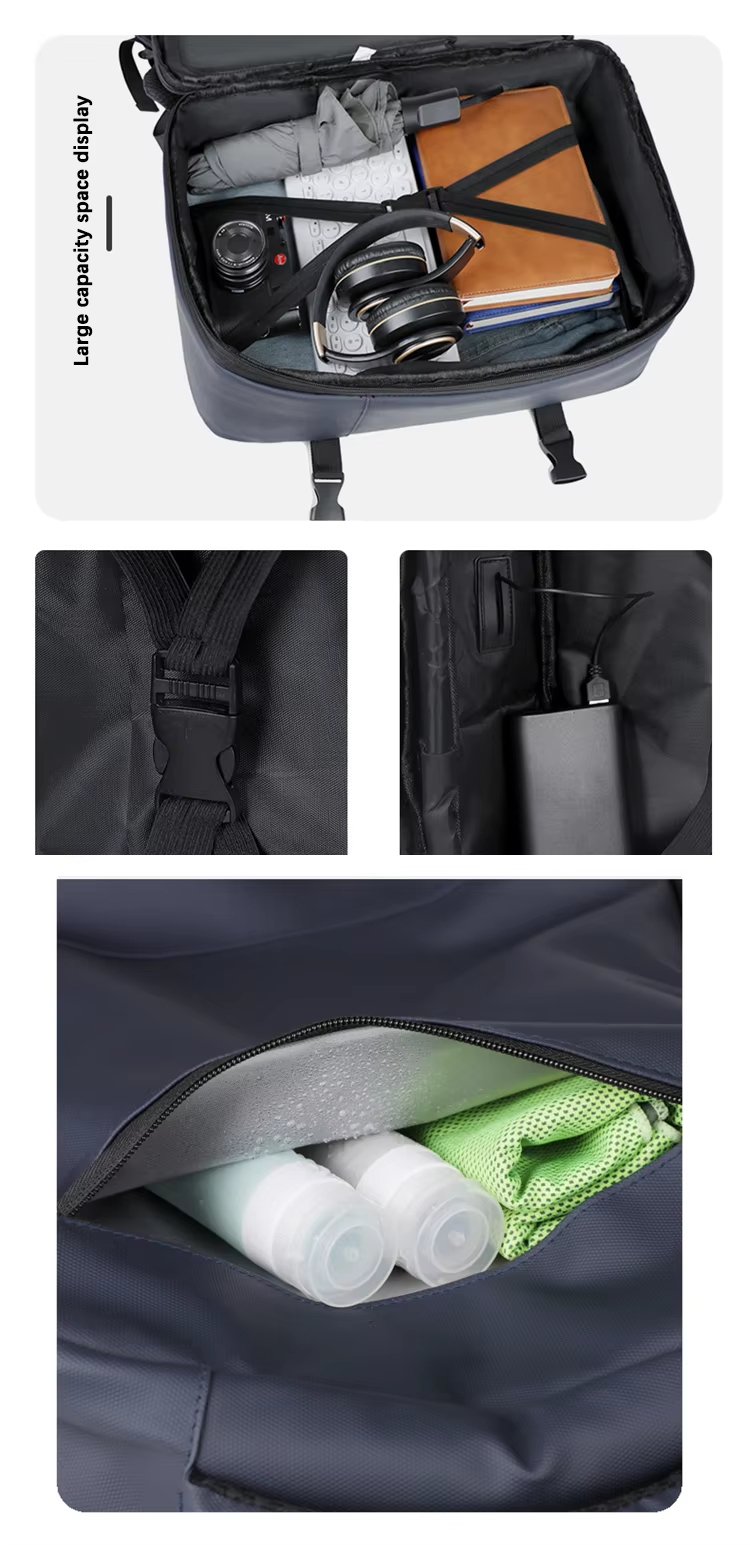 Anti-Theft Water-Resistant Expandable USB Business PU Leather Laptop Backpack product detail