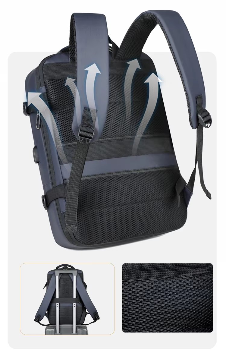 Anti-Theft Water-Resistant Expandable USB Business PU Leather Laptop Backpack product detail