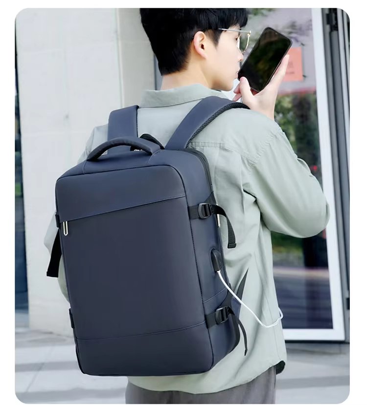 Anti-Theft Water-Resistant Expandable USB Business PU Leather Laptop Backpack product detail