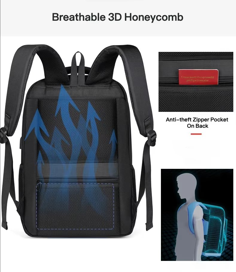 Large Capacity USB Business Travel School Nylon Laptop Backpack product detail