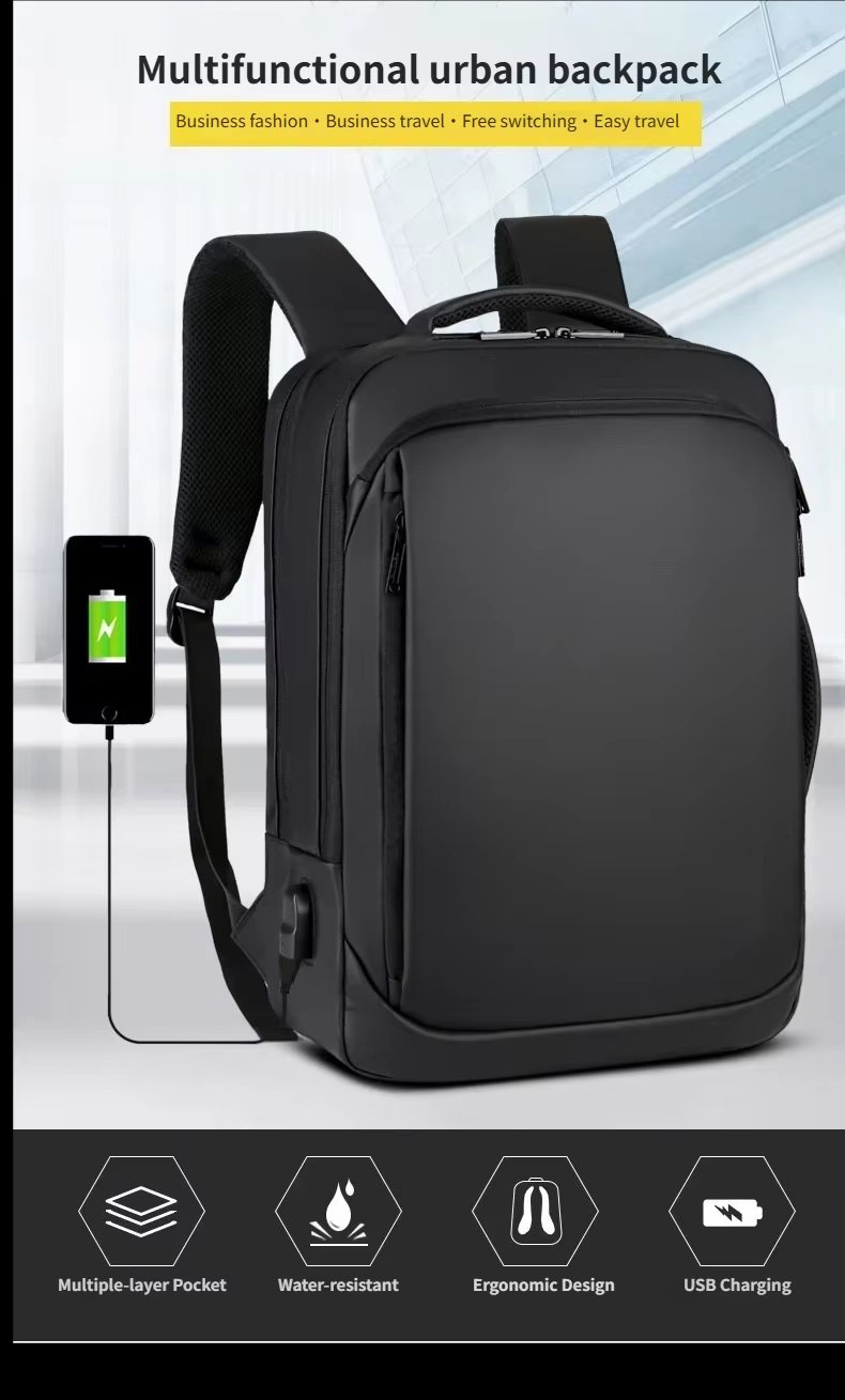 Water-Resistant Large Capacity USB Business Travel Oxford Laptop Backpack product detail