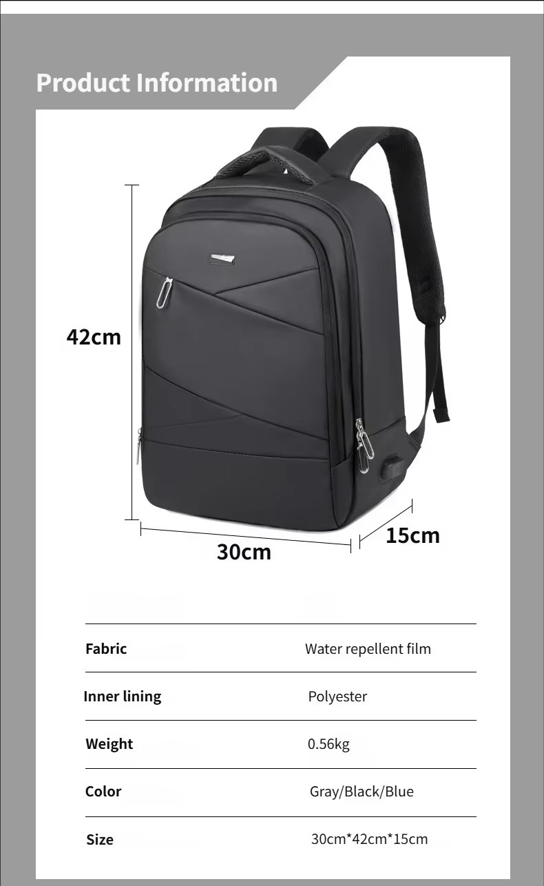 Water-Resistant Large Capacity USB Business Travel Oxford Laptop Backpack product detail