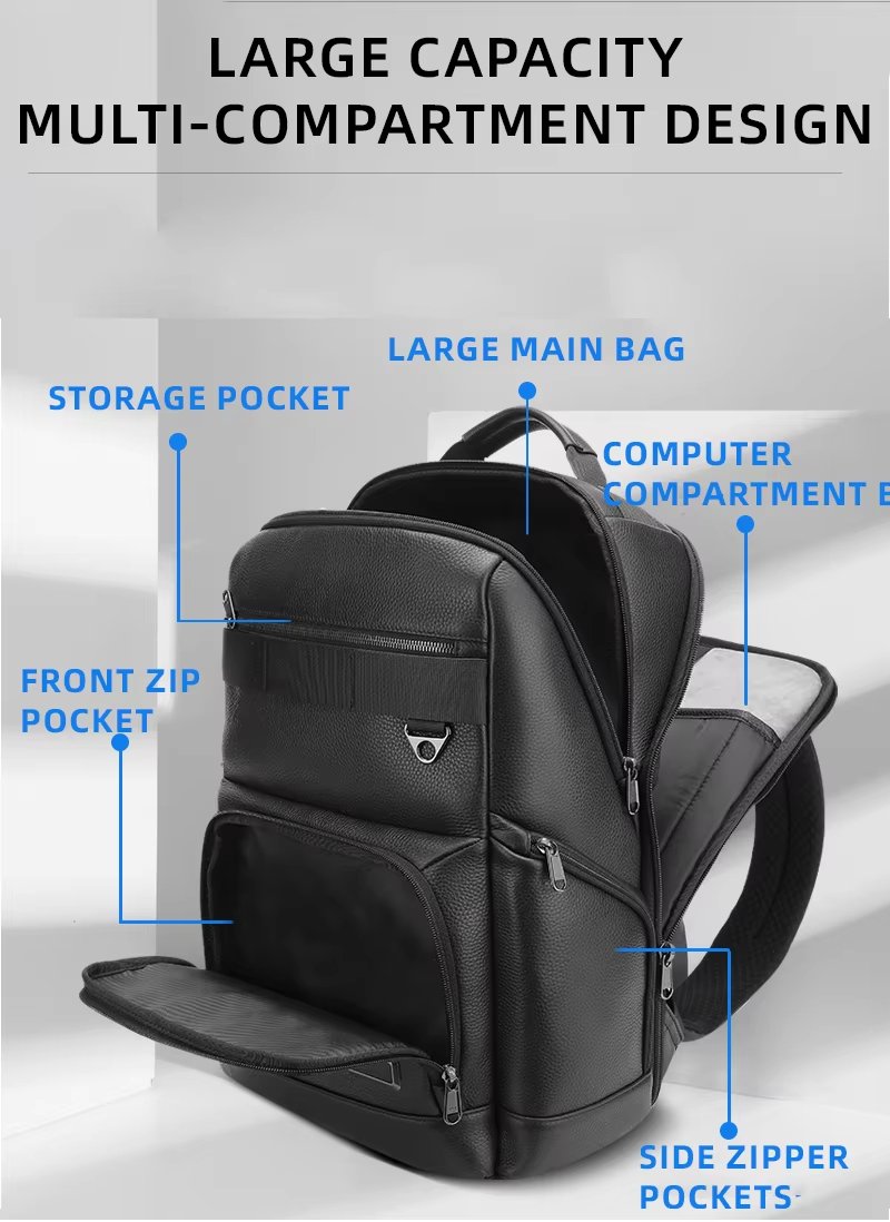 Anti-Theft Water-Resistant Large Capacity Modern Business Leather Laptop Backpack product detail