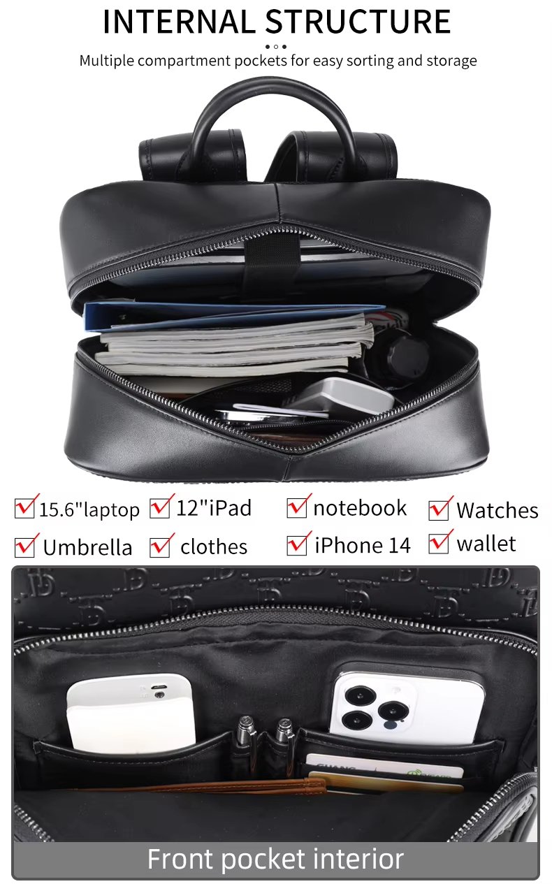 Water-Resistant Travel Leather Laptop Backpack product detail