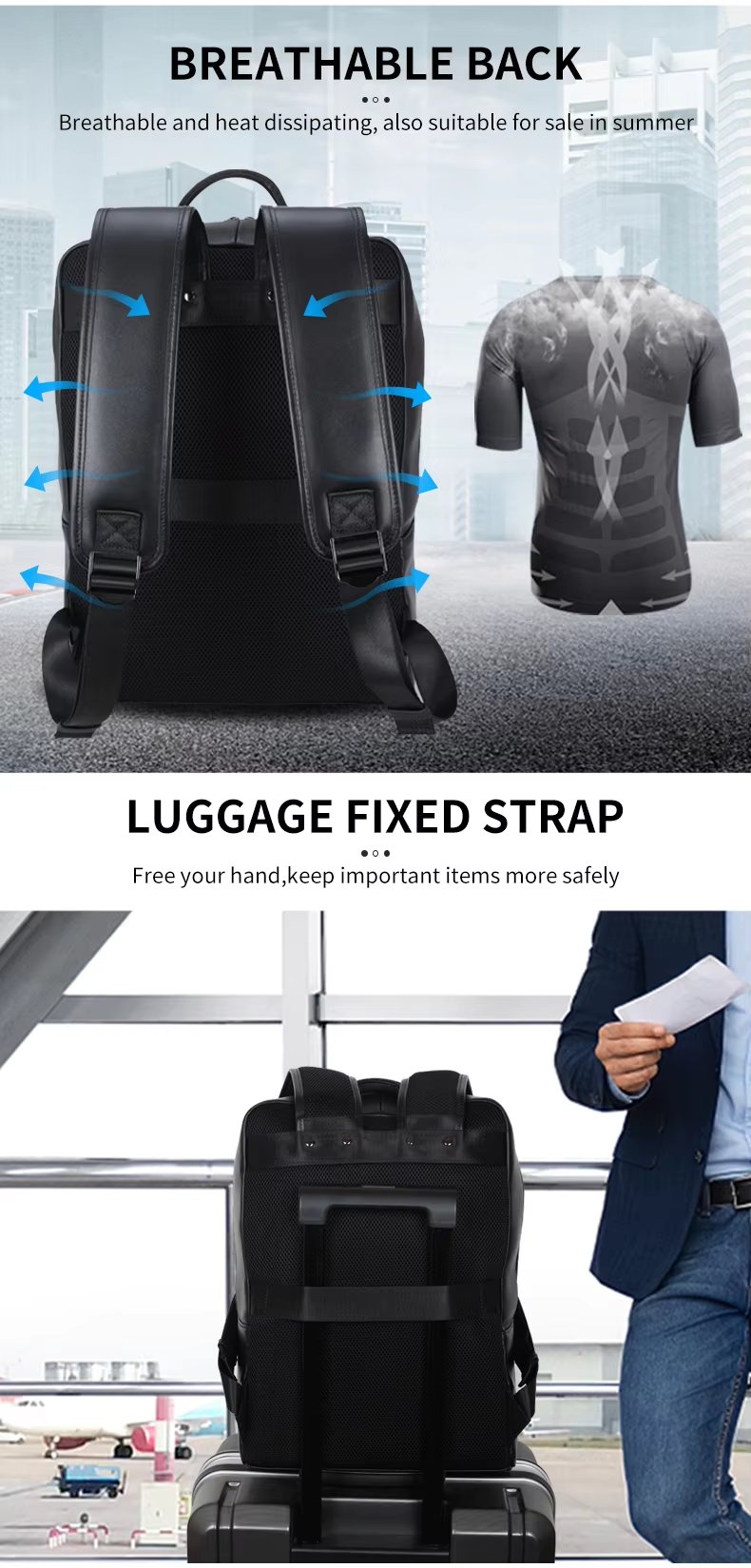 Water-Resistant Travel Leather Laptop Backpack product detail