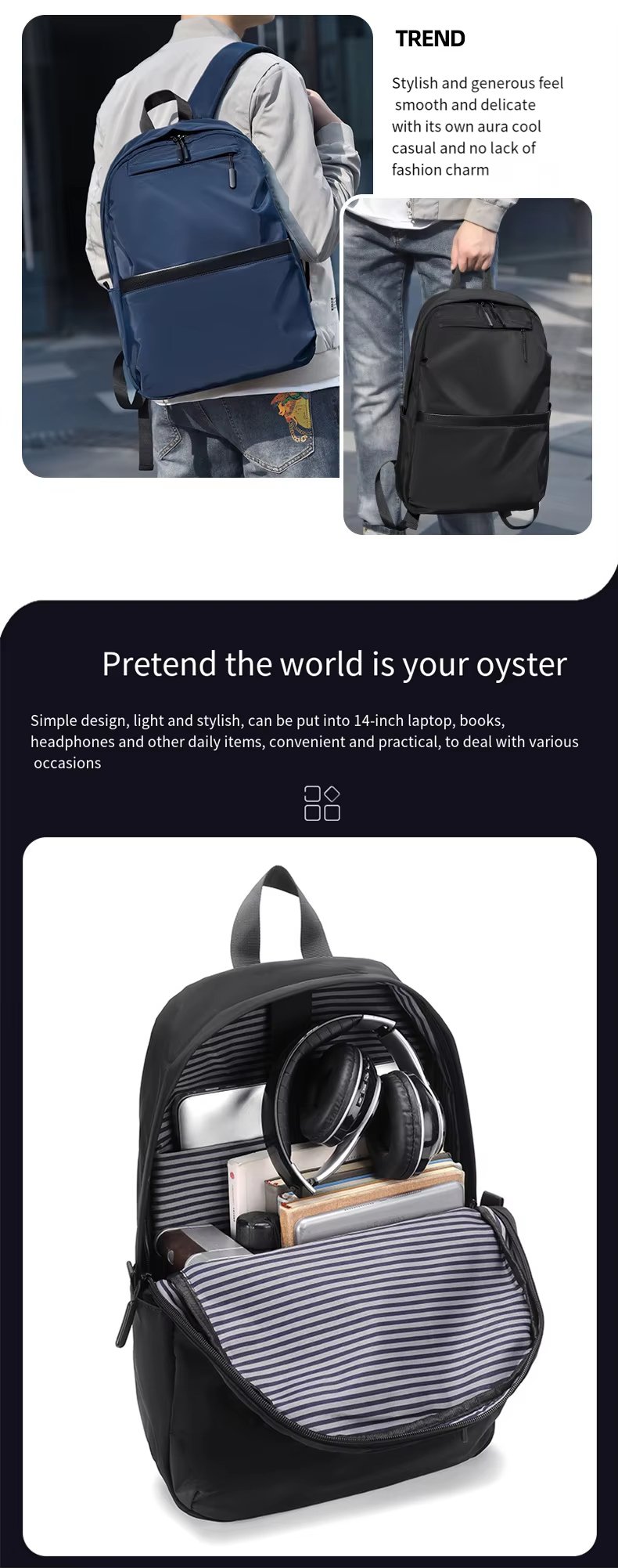 Water-Resistant Outdoor Business Travel School Oxford Business Casual Backpack product detail