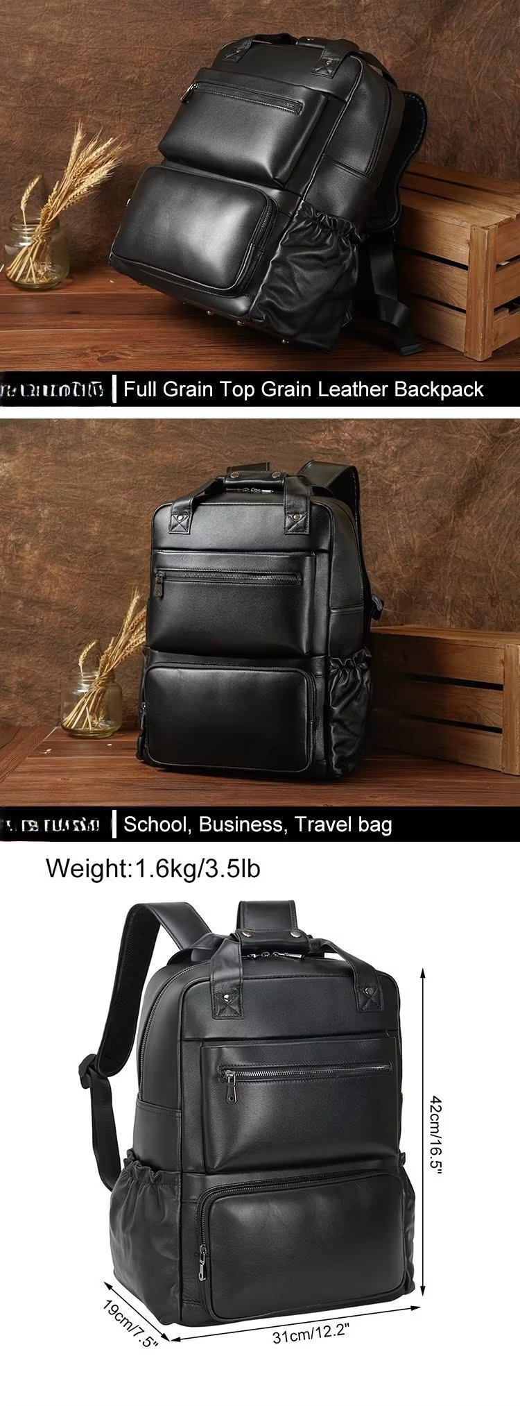 Water-Resistant Modern Business Travel Leather Laptop Backpack product detail