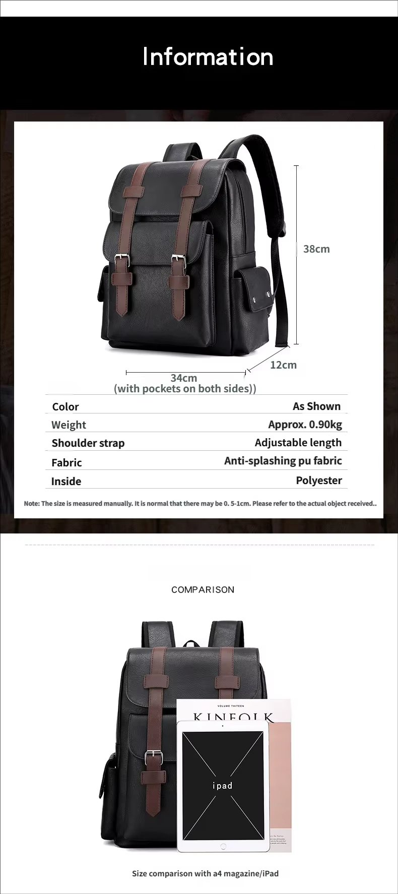 Water-Resistant Modern Business Travel School PU Leather Laptop Backpack product detail