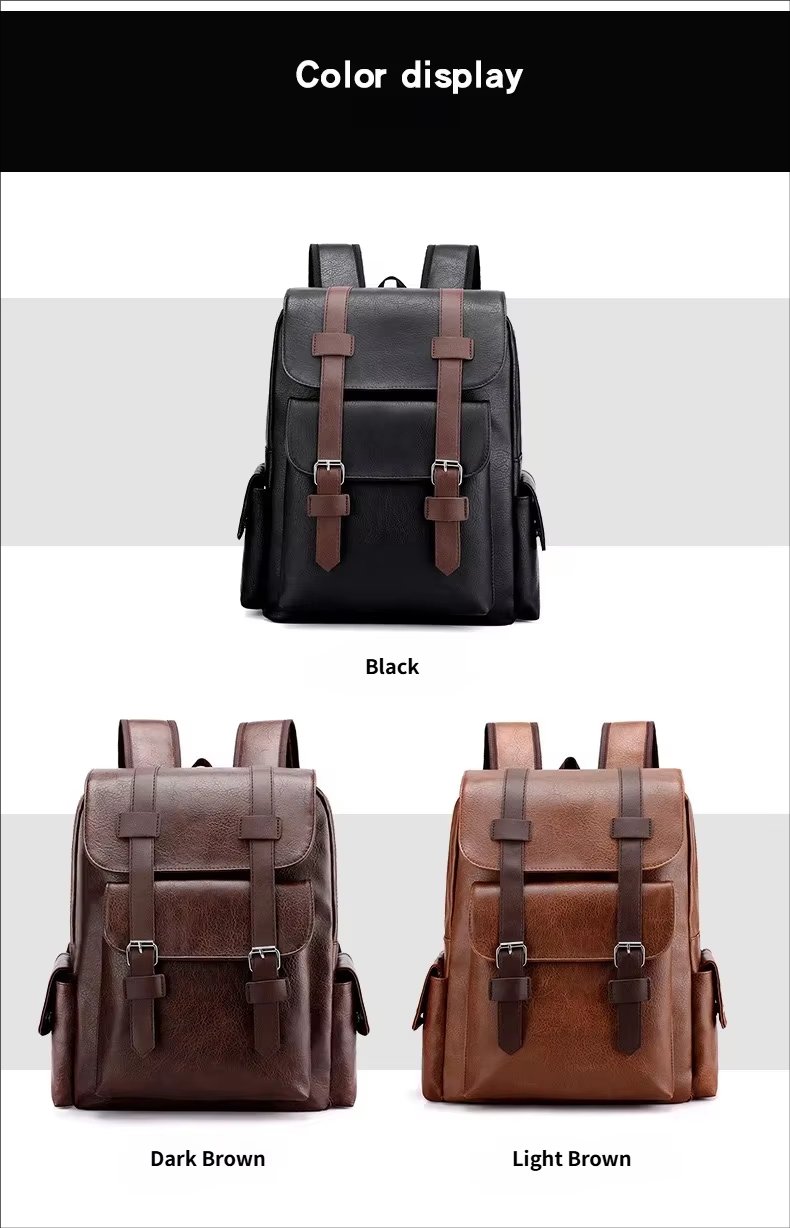 Water-Resistant Modern Business Travel School PU Leather Laptop Backpack product detail