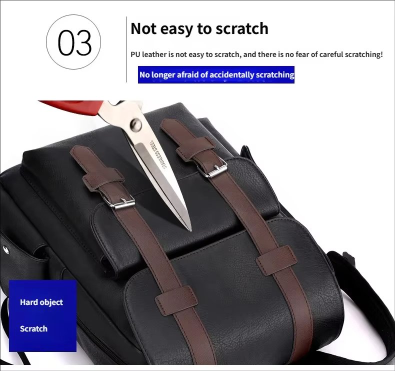 Water-Resistant Modern Business Travel School PU Leather Laptop Backpack product detail