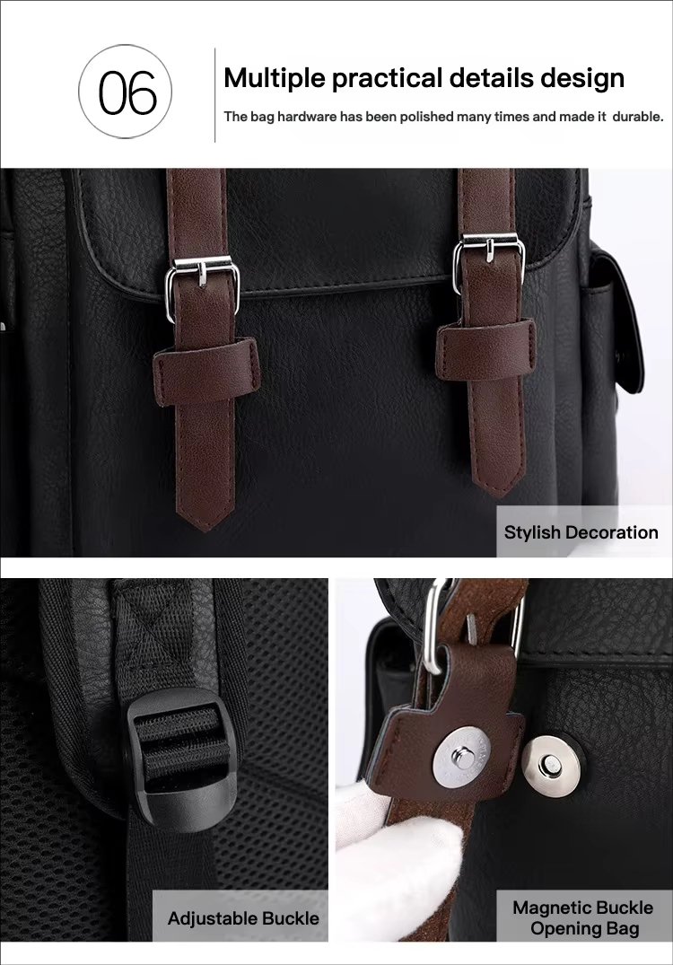 Water-Resistant Modern Business Travel School PU Leather Laptop Backpack product detail