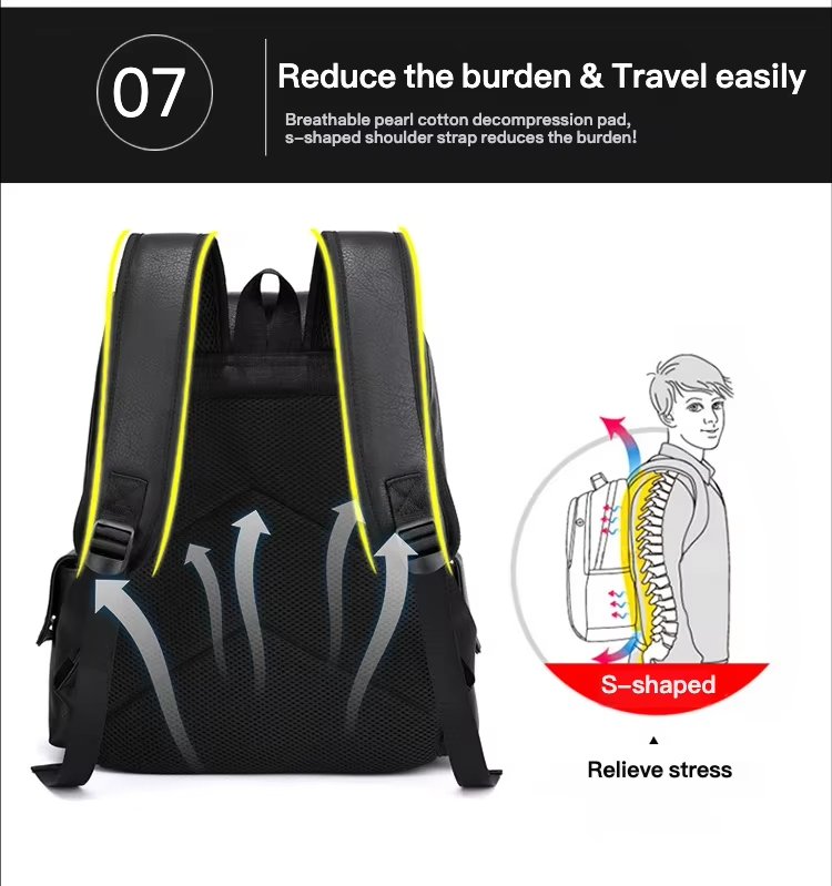 Water-Resistant Modern Business Travel School PU Leather Laptop Backpack product detail
