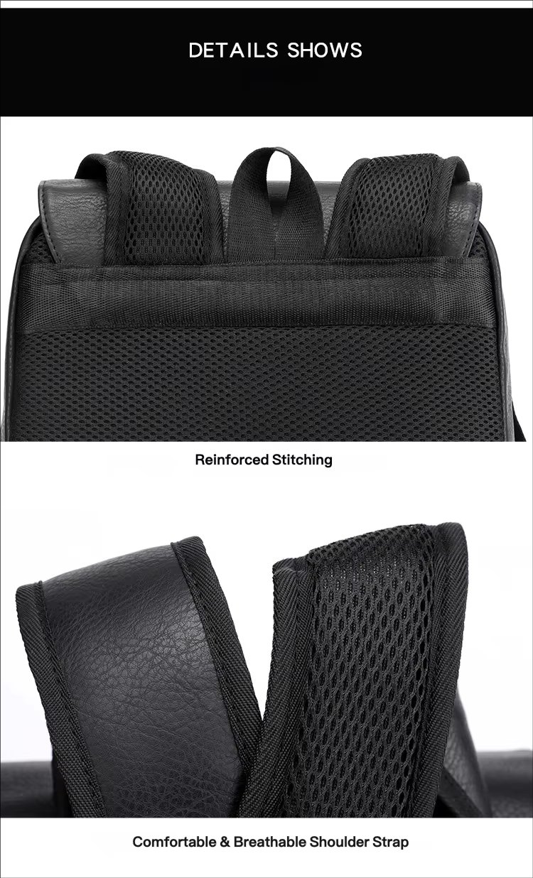 Water-Resistant Modern Business Travel School PU Leather Laptop Backpack product detail