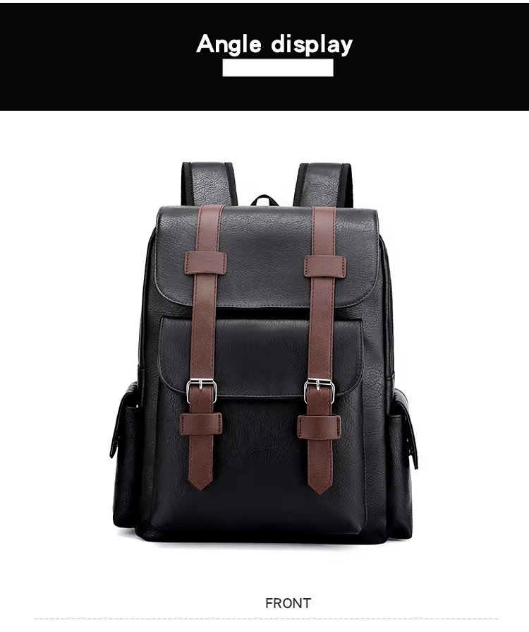 Water-Resistant Modern Business Travel School PU Leather Laptop Backpack product detail