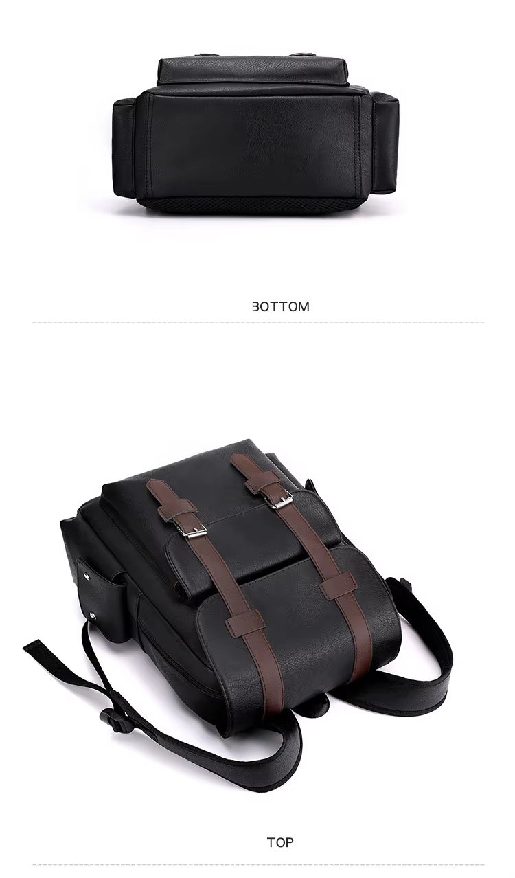 Water-Resistant Modern Business Travel School PU Leather Laptop Backpack product detail