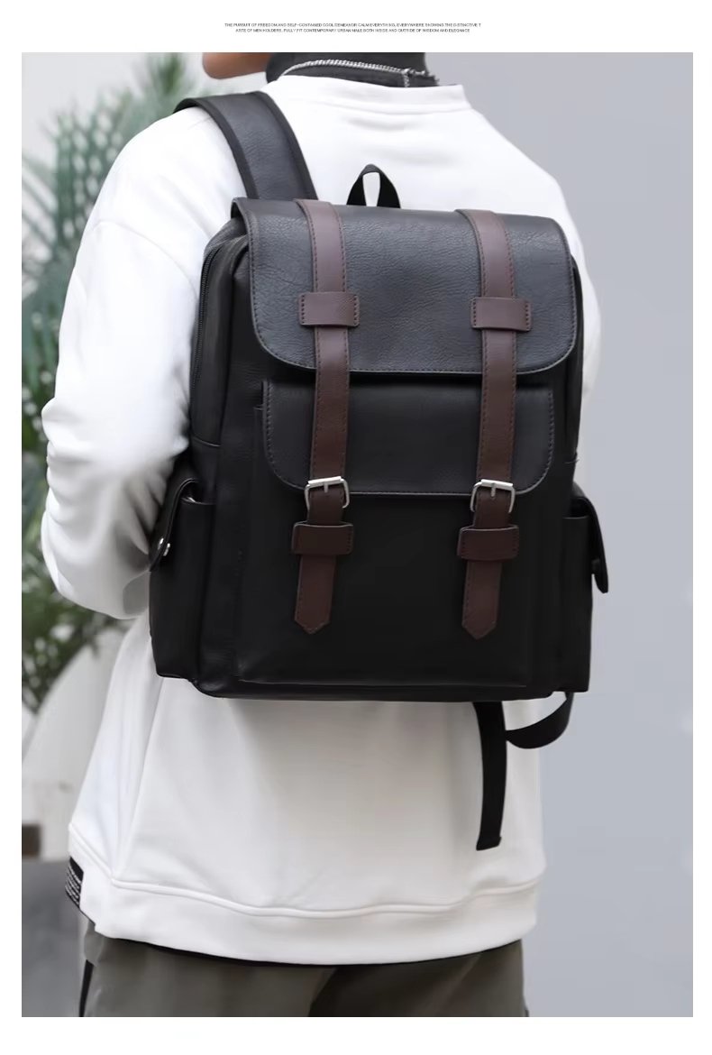 Water-Resistant Modern Business Travel School PU Leather Laptop Backpack product detail