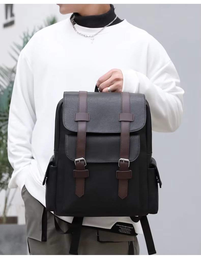 Water-Resistant Modern Business Travel School PU Leather Laptop Backpack product detail