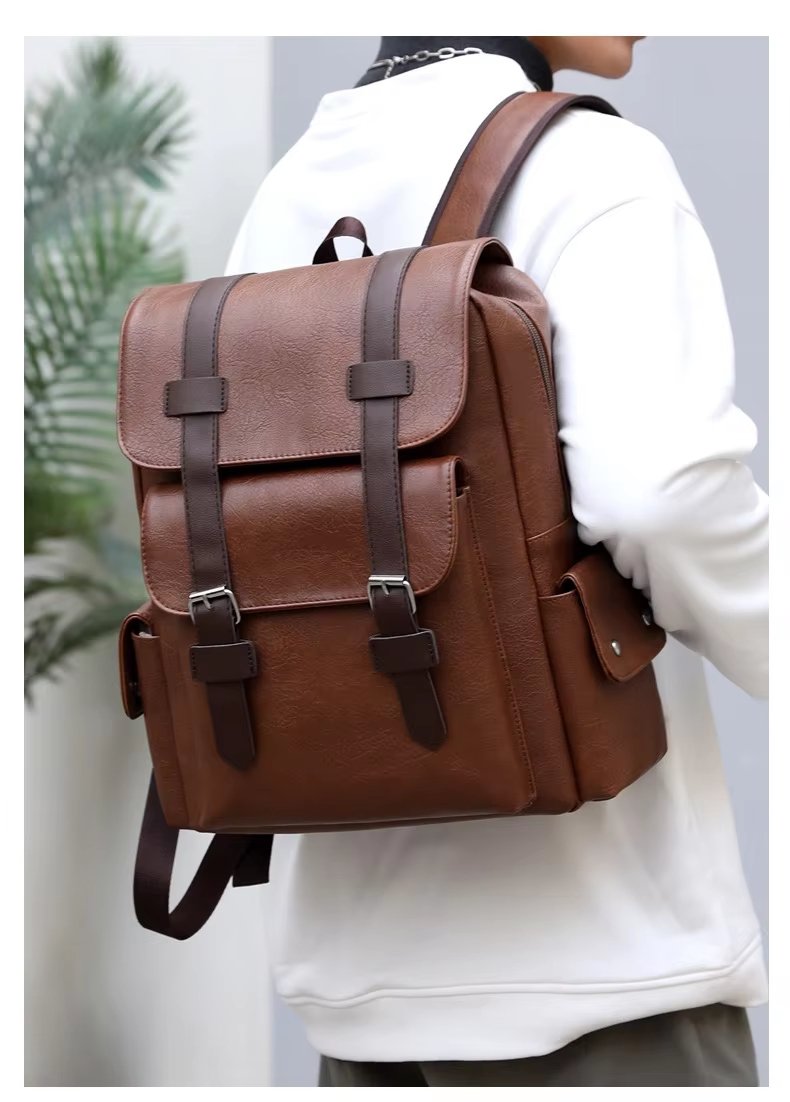 Water-Resistant Modern Business Travel School PU Leather Laptop Backpack product detail