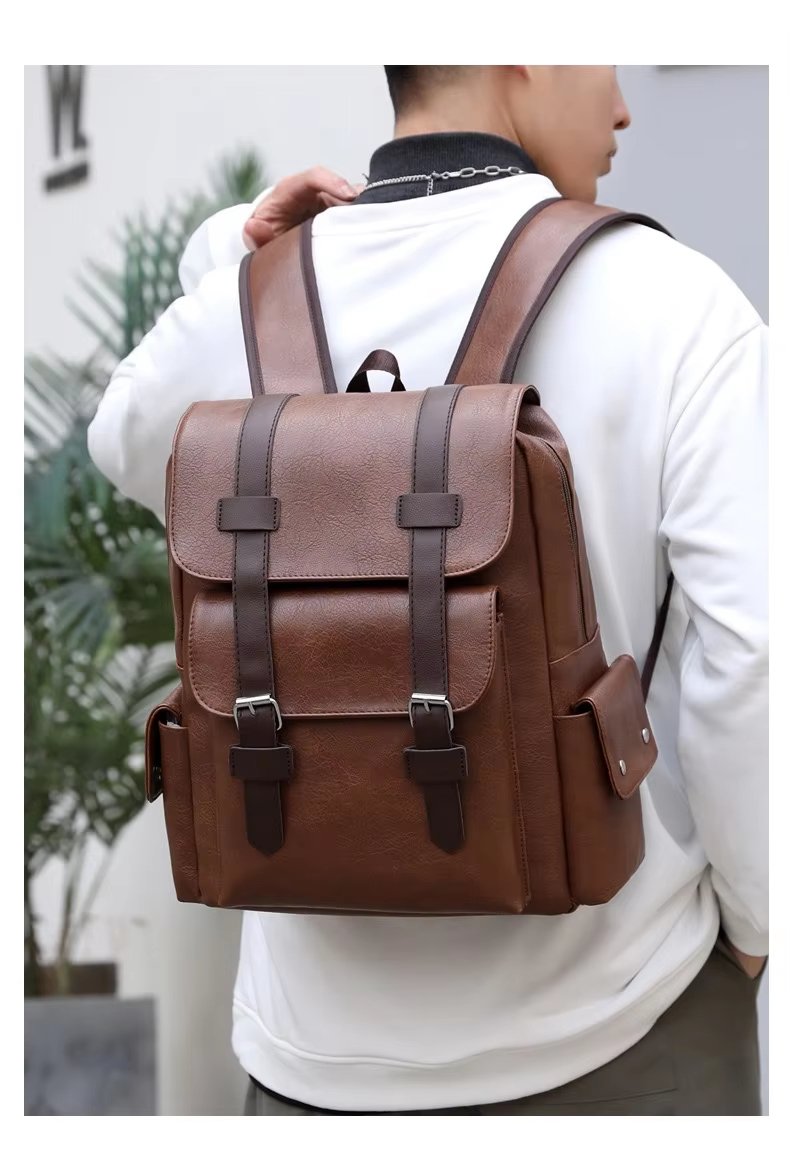 Water-Resistant Modern Business Travel School PU Leather Laptop Backpack product detail