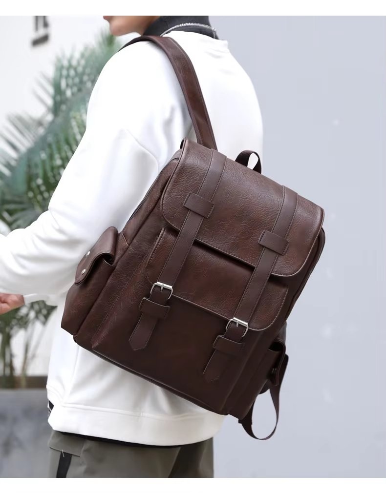 Water-Resistant Modern Business Travel School PU Leather Laptop Backpack product detail