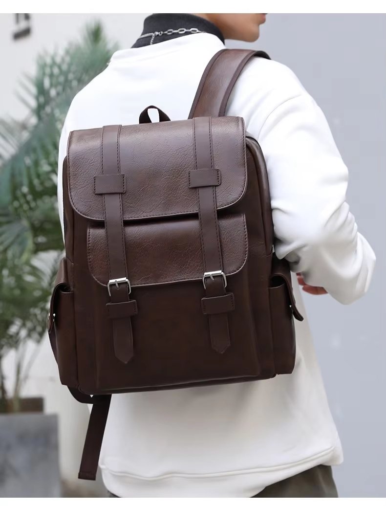 Water-Resistant Modern Business Travel School PU Leather Laptop Backpack product detail