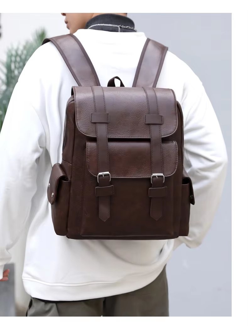 Water-Resistant Modern Business Travel School PU Leather Laptop Backpack product detail