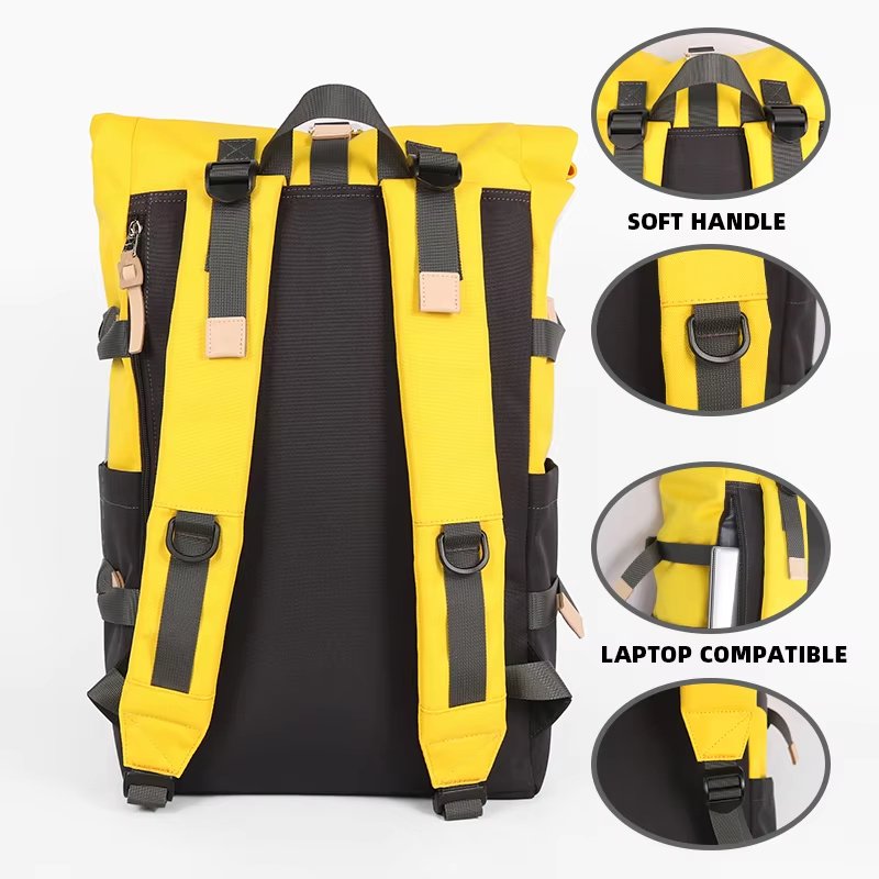Water-Resistant Travel Casual Polyester Roll Top Backpack product detail
