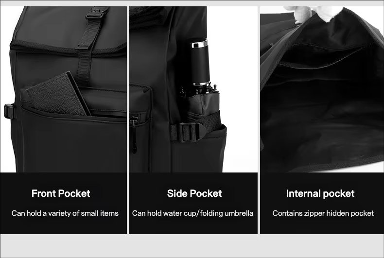 Anti-Theft Water-Resistant Large Capacity Business Travel Nylon Roll Top Backpack product detail