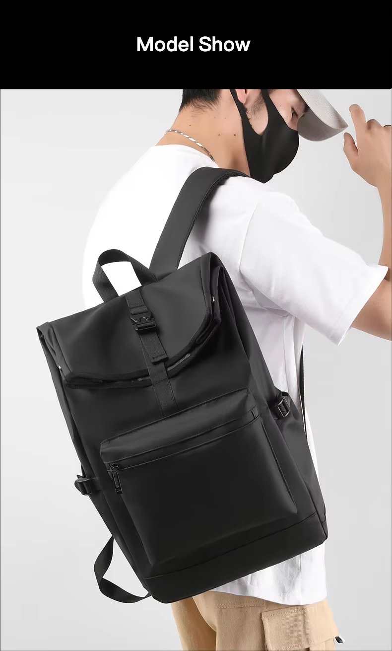 Anti-Theft Water-Resistant Large Capacity Business Travel Nylon Roll Top Backpack product detail