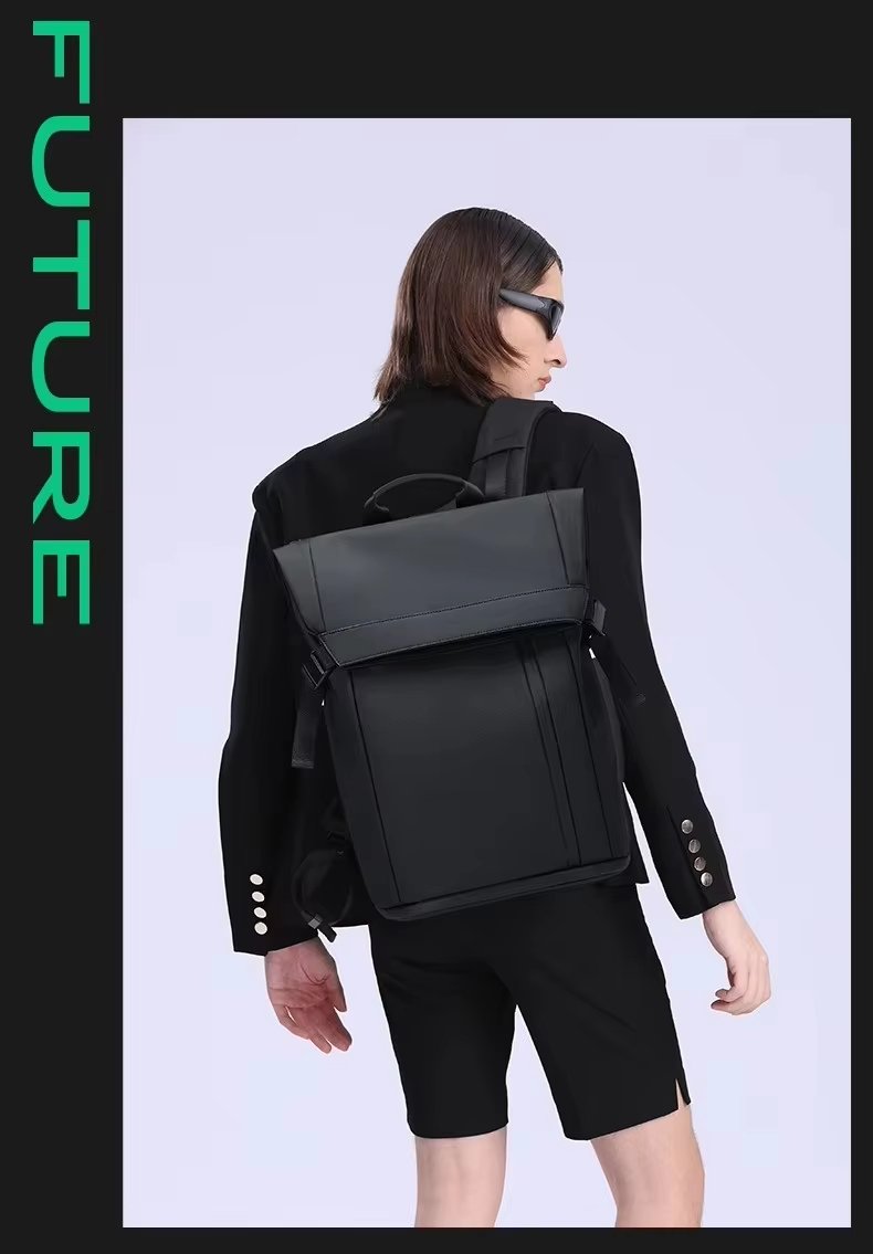 Anti-Theft Water-Resistant Business Casual PU Leather Laptop Backpack product detail