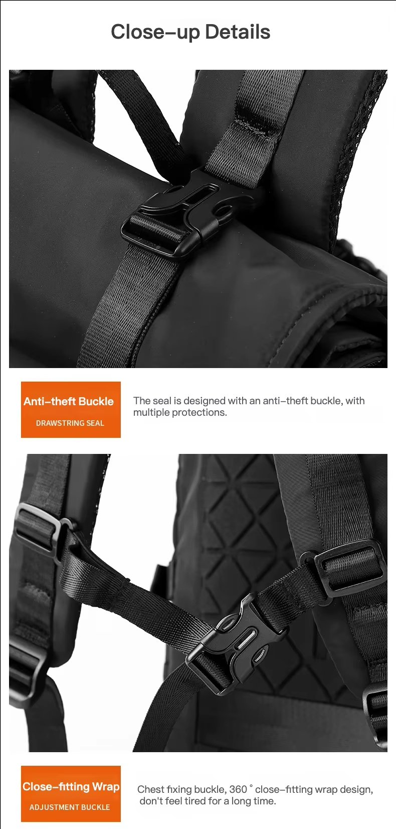 Anti-Theft Water-Resistant Large Capacity Expandable Outdoor Oxford Roll Top Backpack product detail