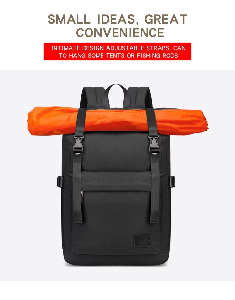 Water-Resistant Modern Outdoor Travel School Leather Roll Top Backpack product detail