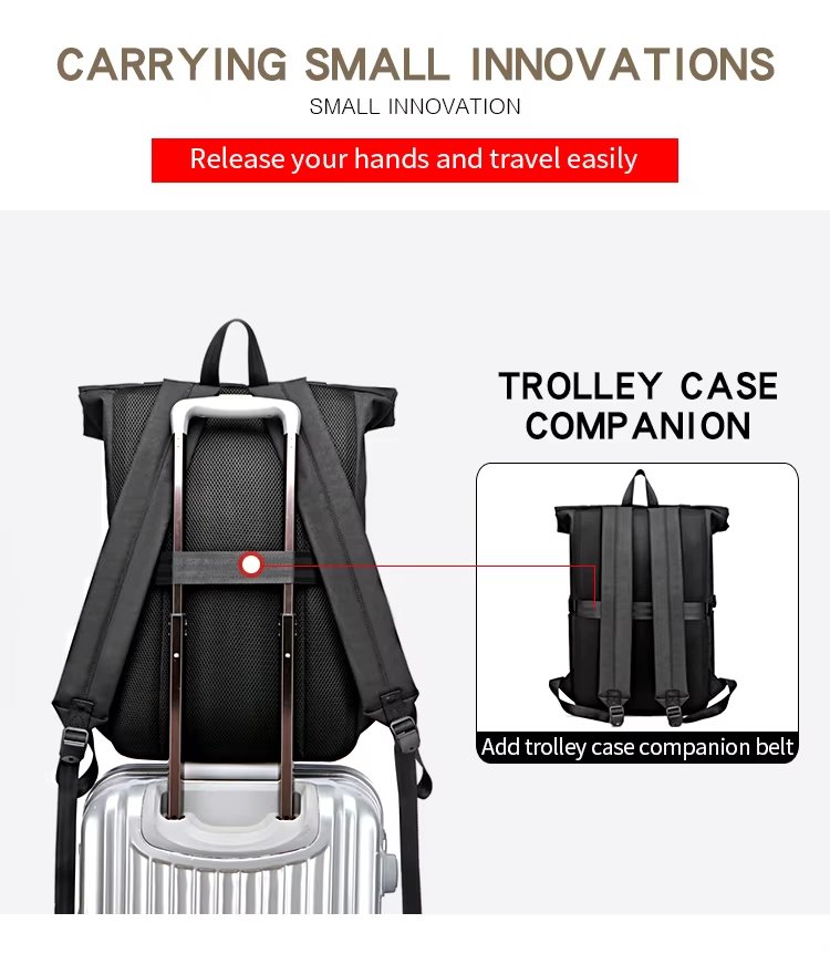Water-Resistant Modern Outdoor Travel School Leather Roll Top Backpack product detail
