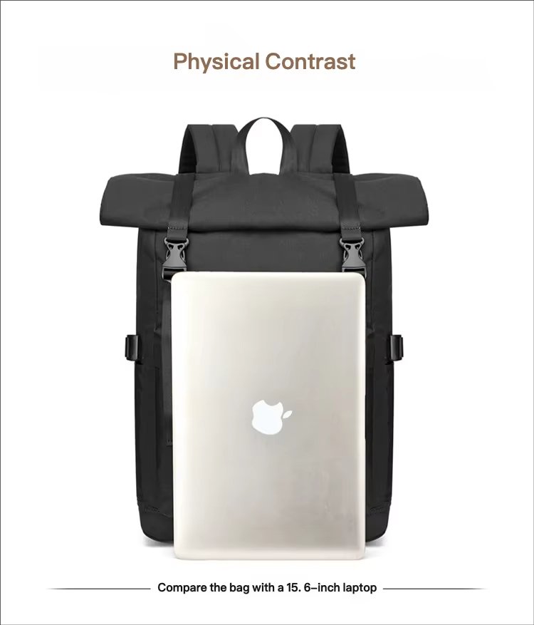 Water-Resistant Modern Outdoor Travel School Leather Roll Top Backpack product detail