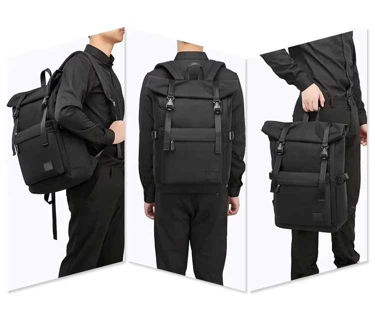 Water-Resistant Modern Outdoor Travel School Leather Roll Top Backpack product detail