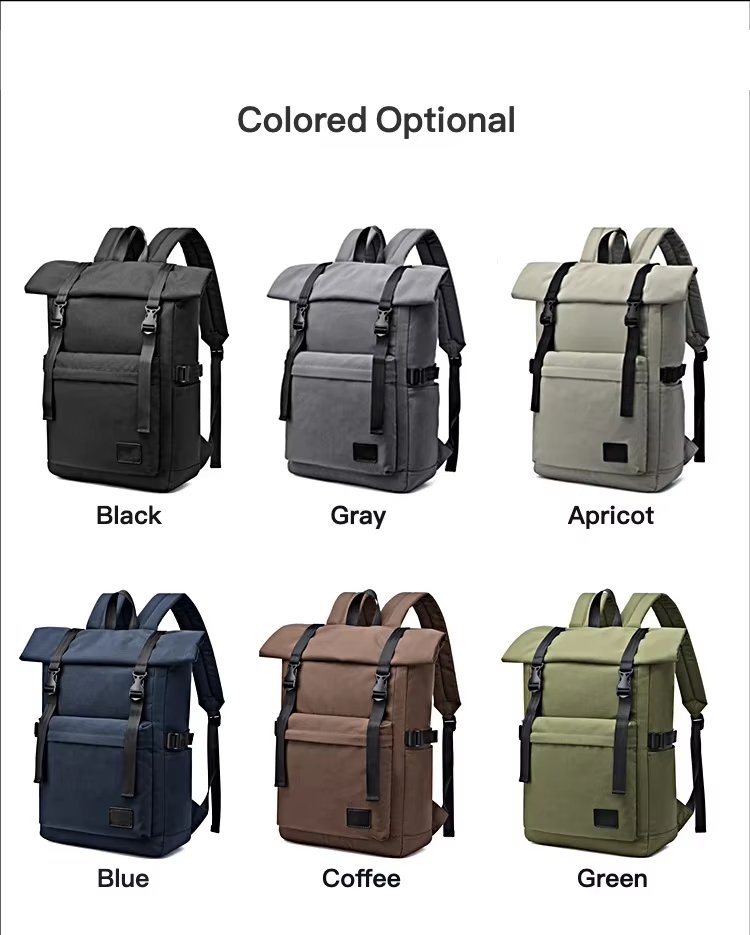 Water-Resistant Modern Outdoor Travel School Leather Roll Top Backpack product detail