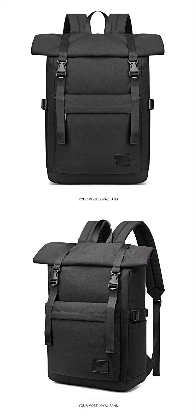 Water-Resistant Modern Outdoor Travel School Leather Roll Top Backpack product detail