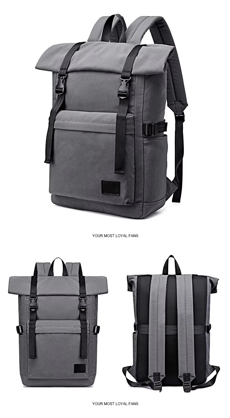 Water-Resistant Modern Outdoor Travel School Leather Roll Top Backpack product detail